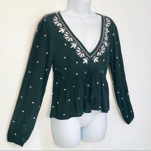 Abercrombie and Fitch Boho top black cotton with floral embroidery designs SMALL